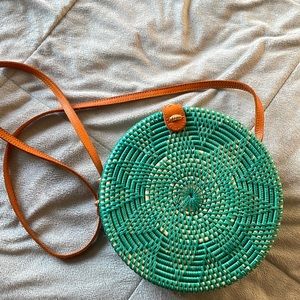 Round Green Woven Bag